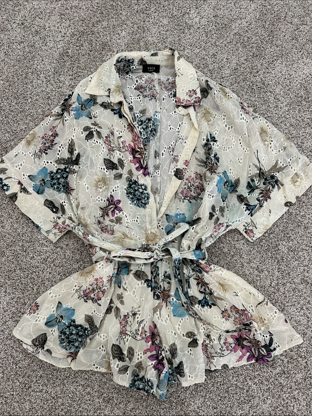 VICI Spring Sky Floral Eyelet Belted Romper